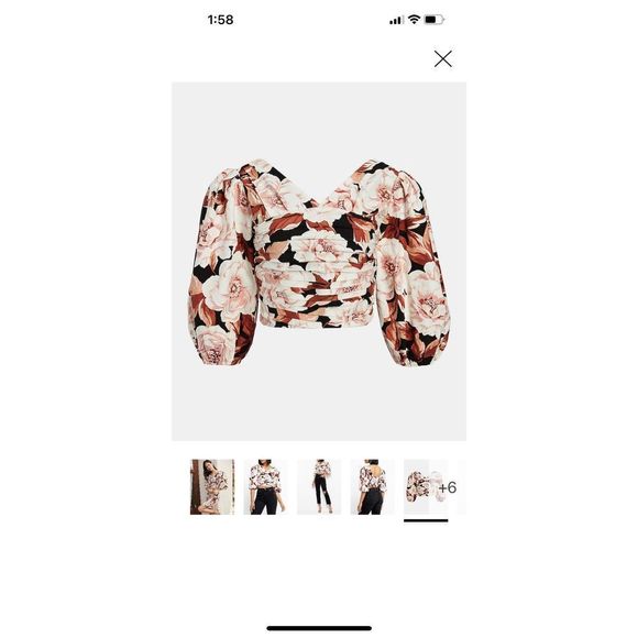 Express Floral Print Linen Blend Ruched Crop top - Picture 1 of 7